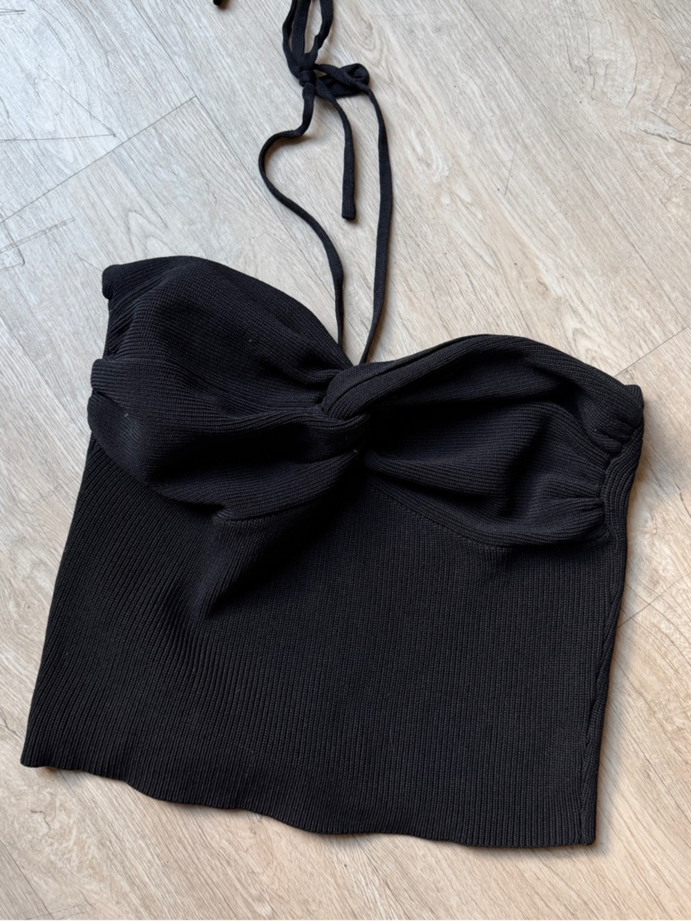 Black Ribbed Tie-Neck Bustier Tube Top